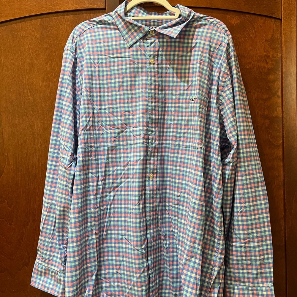 Vineyard Vines Blue and Pink Plaid Button Down Shirt